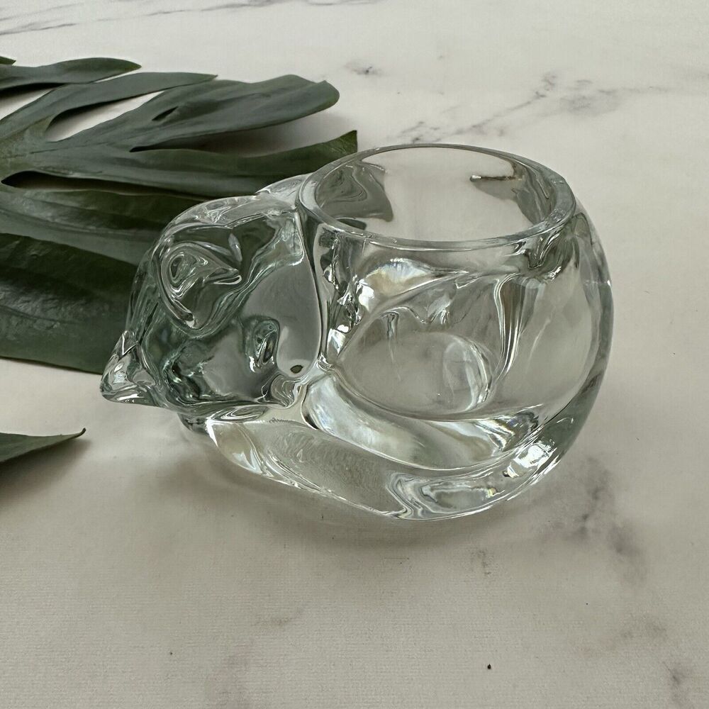 Vintage Clear Glass Cat Candle Holder Kitten Small Decor Cottagecore Votive